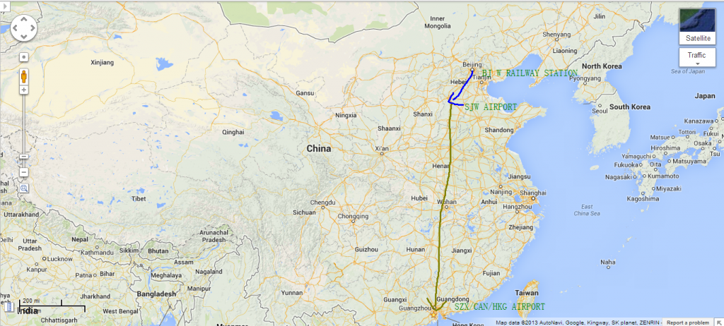 Beijing -> Zhengding Airport -> Shenzhen